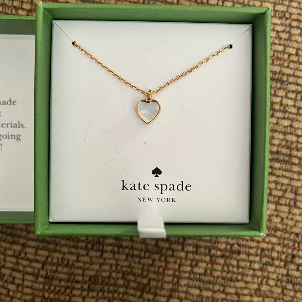 Kate Spade Gold Tone Necklace with Mother of Pearl Heart Pendant
